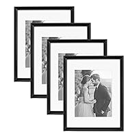 Kate and Laurel Adlynn Rectangle Picture Frame Set of 4, 11 x 14 matted to 8 x 10, Black, Modern Glam Four-Piece Frame Set for Gallery Wall Frame Set in Living Room Wall Decor