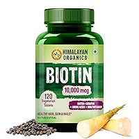 Biotin 10000 MCG Supplement for Men and Women with Keratin+Amino Acids+Multivitamin for Healthy Hair, Skin & Nails -120 Vegetarian Tablets