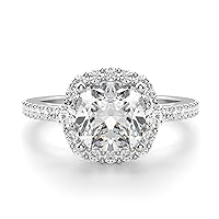 Siyaa Gems 4 CT Cushion Diamond Moissanite Engagement Ring Wedding Ring Eternity Band Vintage Solitaire Halo Hidden Prong Silver Jewelry Anniversary Promise Ring Gift