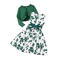 Floerns Girl's 2 Piece Outfit Floral Dress and Long Sleeve Ruffle Trim Jacket