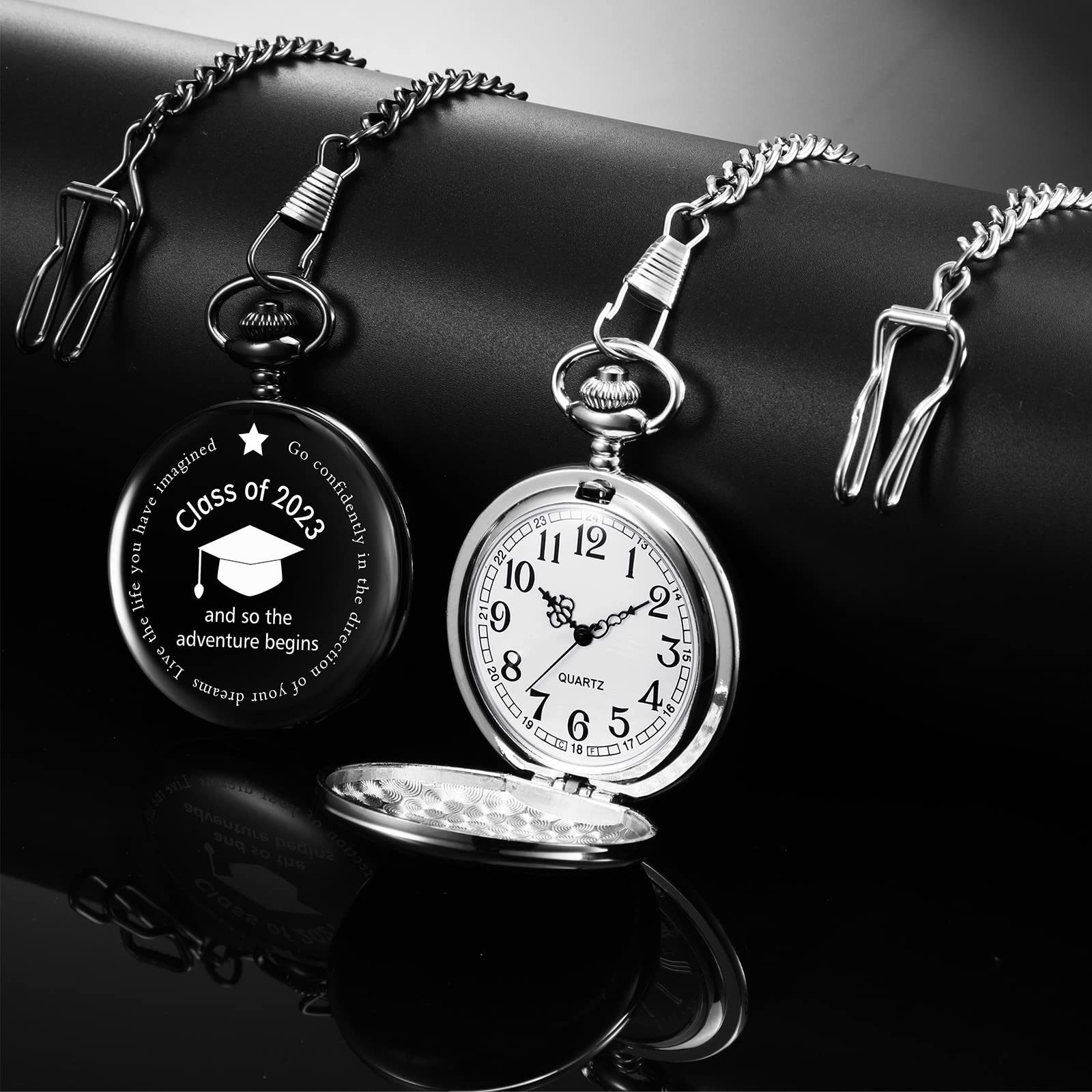2 Pieces Class of 2023 Pocket Watch Graduation Gift So The Adventure Begins Graduation Gift with Storage Box and Chain for College High School Graduation