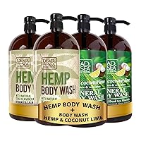 Bundle Hemp Body Wash+Hemp & Coconut Lime Body Wash- for Women and Men - Pack of 2 (67.6 fl. oz)-Cleanses and Moisturizes Skin - With Natural Minerals and Vitamins Nourishing Skin