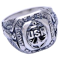 Vintage 925 Sterling Silver USN United States Navy Ring US Military Veteran Eagle Anchor Ring for Men Women Size 8-13