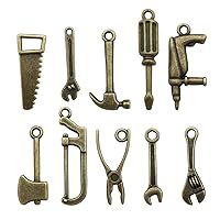 Worker 3D Tool Charms Collection - Arm Saw Wrench Spanner Screw Driver Shovel Scoop Hammer Axe Ax Hatchet Chopper Hacksaw Drill Vise Pincer Pliers Metal Charms Pendants for Necklace Bracelet X024