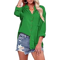 siliteelon Womens Button Down Shirts Cotton Long Sleeve Oversized Boyfriend Blouses Collared Dress Tops with Pockets