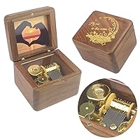 Natural Wooden Music Box with Customizable Photos Wind Up Musical Box Gifts for Christmas,Birthday and Valentine's Day(Character Walnut, Tone:Fly Me to The Moon)