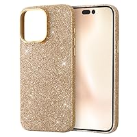 Digital Archymist iPhone 15 Pro Max Case, Open Leather Case, Sparkling Glitzy Sugar Gold