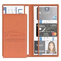 8sanlione Car Registration and Insurance Card Holder, PU Glove Box Essential Documents Paperwork Driver License Organizer for Car, Wallet Case Auto Vehicle Truck Accessories for Women and Men （Brown）