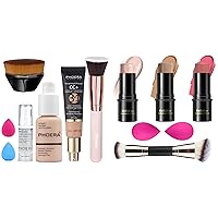 PHOERA Foundation,PHOERA CC+ Cream Color Correcting Anti Aging Hydrating Serum &SPF 25+,3 Pcs Cream Contour Stick Makeup Kit, Shades with Highlighter Stick, Blush Stick and Bronzer Contour Stick