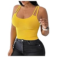 Floerns Women's Plus Size Solid Sleeveless Scoop Neck Ribbed Knit Crop Cami Tops
