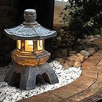 Solar Pagoda Lantern, 10.2inch Japanese Style Garden Landscape Lamp, Pathway Decorative Light Statues, Asian Zen Garden Art Ornament for Patio & Porch Yard (Style 2)