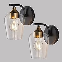 Hamilyeah Gold Wall Sconces Set of 2, Black Sconces Wall Lighting with Clear Champagne Glass Shade, Industrial Bathroom Sconce Lighting, Modern and Farmhouse Wall Lamps, UL Listed
