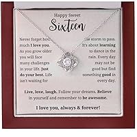 Sweet 16 Gifts for Girls, Cool Gifts For 16 Year Old Girls, Happy Sixteen 16th Birthday Bday Gift Ideas for Bonus Daughter Niece Granddaughter Her Sixteenth Necklace with Message Card and Gift Box