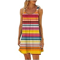 Multicolor Striped Sleeveless Dress Women Summer Beach Vacation Sundress Casual Loose Scoop Neck Tank Tunic Dresses
