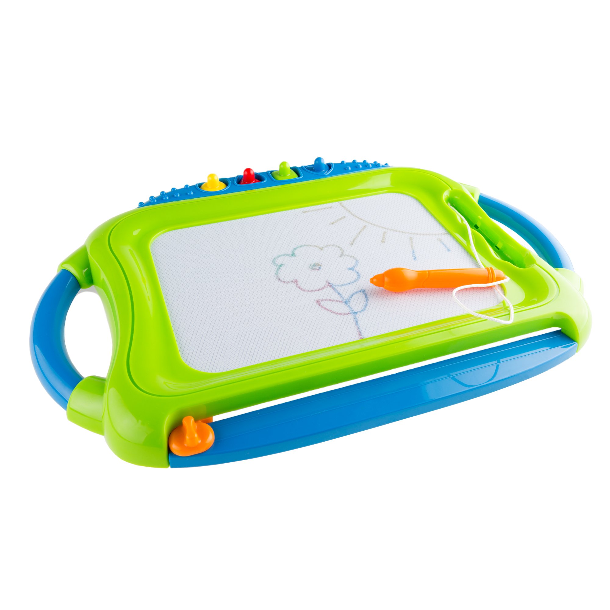 Hey! Play! Magnetic Doodle Board – Classic Drawing, Writing and Sketching Creative Toy with 4 Magnet Stamps, Pen and Eraser for Toddlers and Babies Green/Blue, 18.5