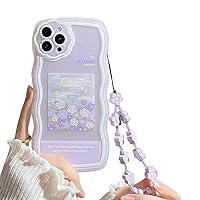 Fycyko Compatible with iPhone 11 Pro Max Case with Cute Purple Flower Floral Pattern Design Aesthetic Women Teen Girls Flower Lens Protection Case for iPhone 11 Pro Max +Chain-Flower