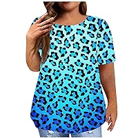 Womens Summer Shirts Casual Crew Neck Tee T-Shirt Short Sleeve Tops for Women Leopard Patchwork Print Loose Blouse L-5XL