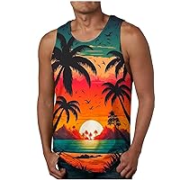 Mens Beach Tank Top Tropical Print Sleeveless Tops Stylish Summer T Shirt Crewneck Athletic Tee Soft Basic Tank Tops