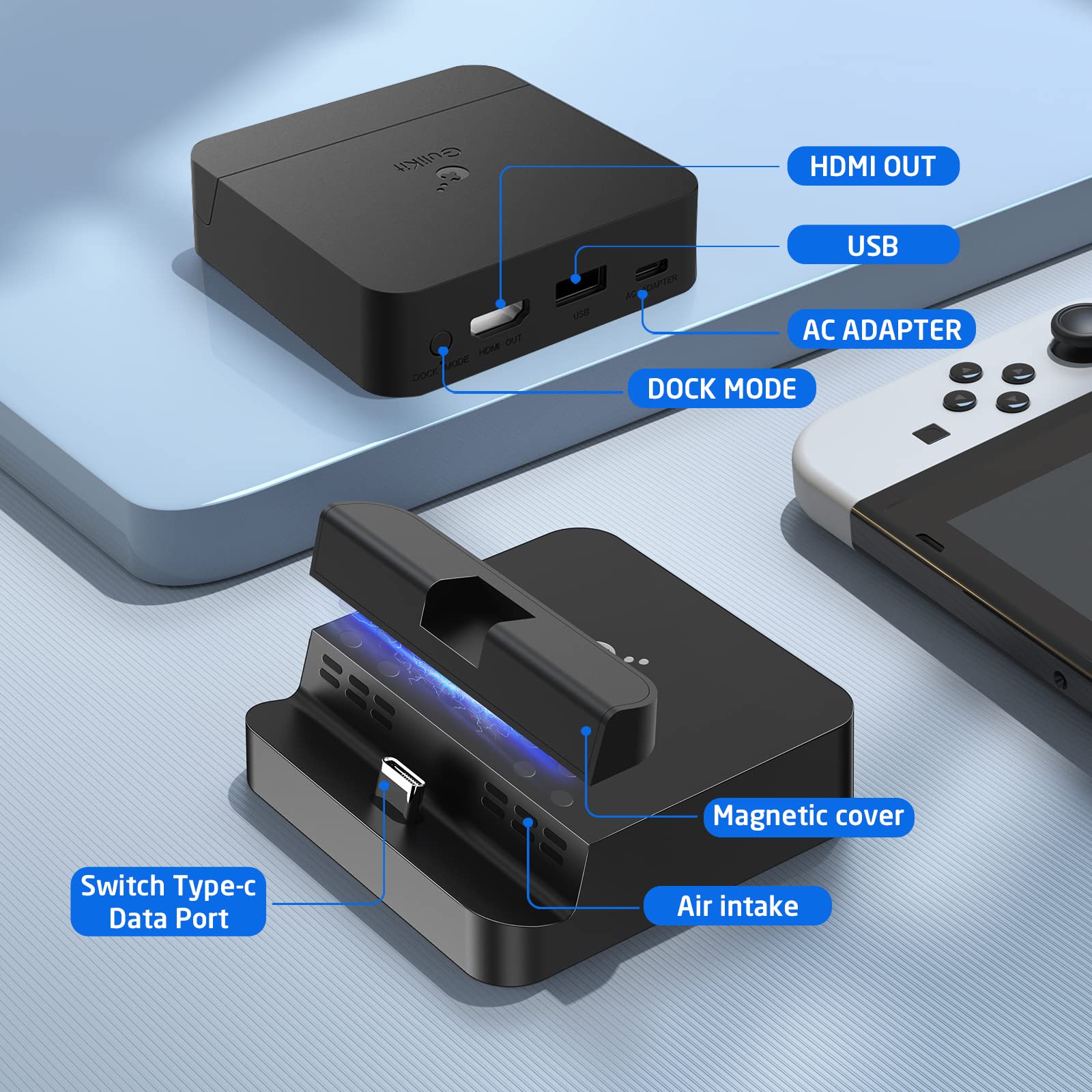 GuliKit Switch TV Dock Station for Nintendo Switch Switch Dock 4K/1080P HDMI TV Adapter,PD Protocol,Supported Phone/Tablet with USB 3.0 Port Type-C Charging Stand with Air Outlet (Black)