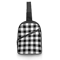 Black and White Gingham Foldable Sling Backpack Travel Crossbody Shoulder Bags Hiking Chest Daypack