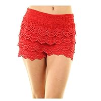 TD Collections Women Korean Sweet Crochet Tiered Lace Short Skorts Short Pant Skirt