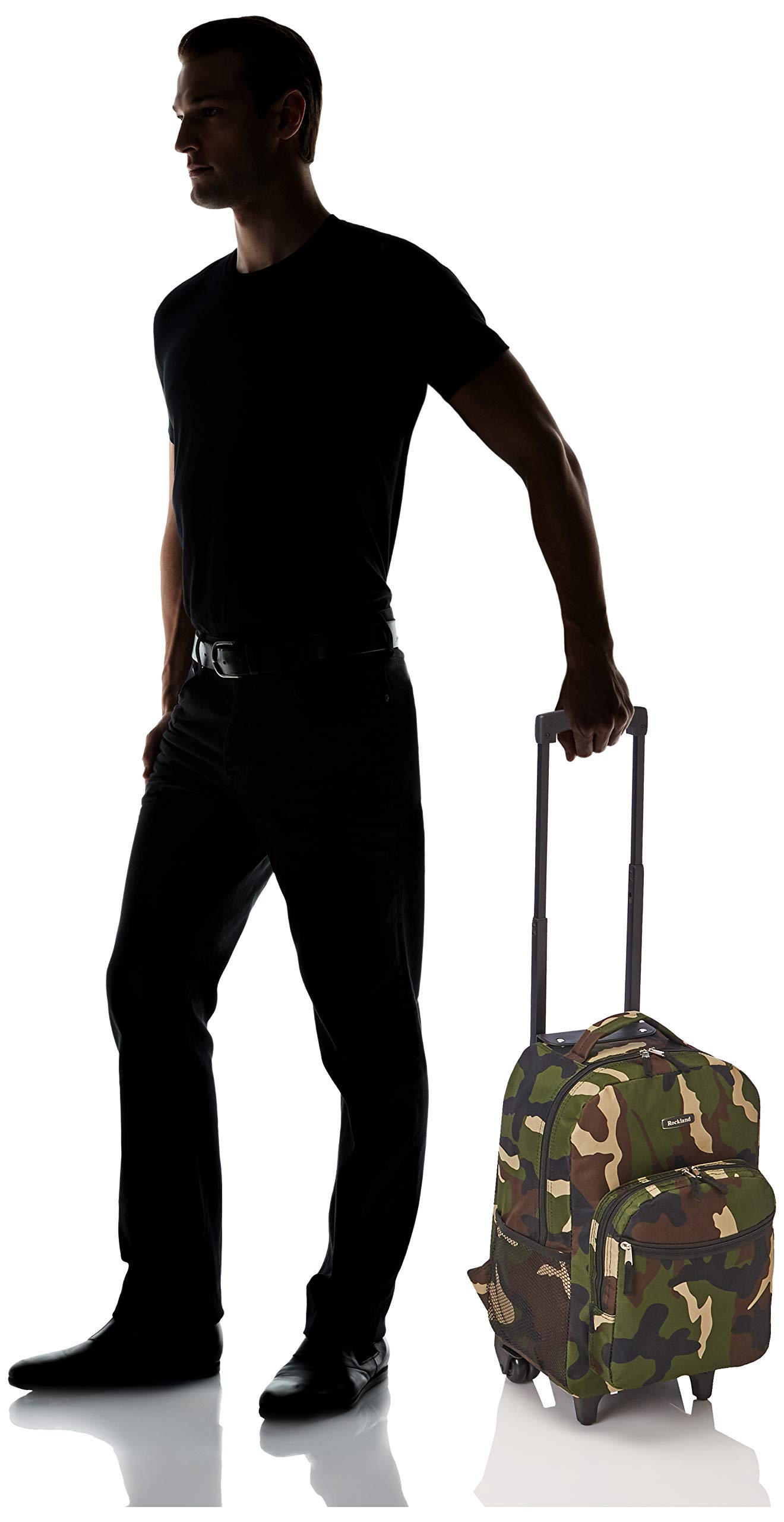 Rockland Double Handle Rolling Backpack, Camouflage, 17-Inch