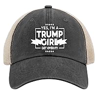 Yes I'm A Trump Girl Get Over It Sun Hat Hunting Hat AllBlack Mens Trucker Hats Gifts for Son Workout Caps