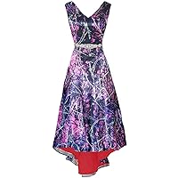 V Neck Muddy Girl Camo Bridesmaid Party Dresses High Low Evening Formal Dress with Beaded Waist