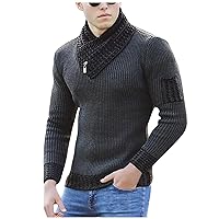 Turtle Neck Sweaters for Men,Men Knitted Hoodies Pullover Casual Long Sleeve Turtleneck Sweaters with Drawstring