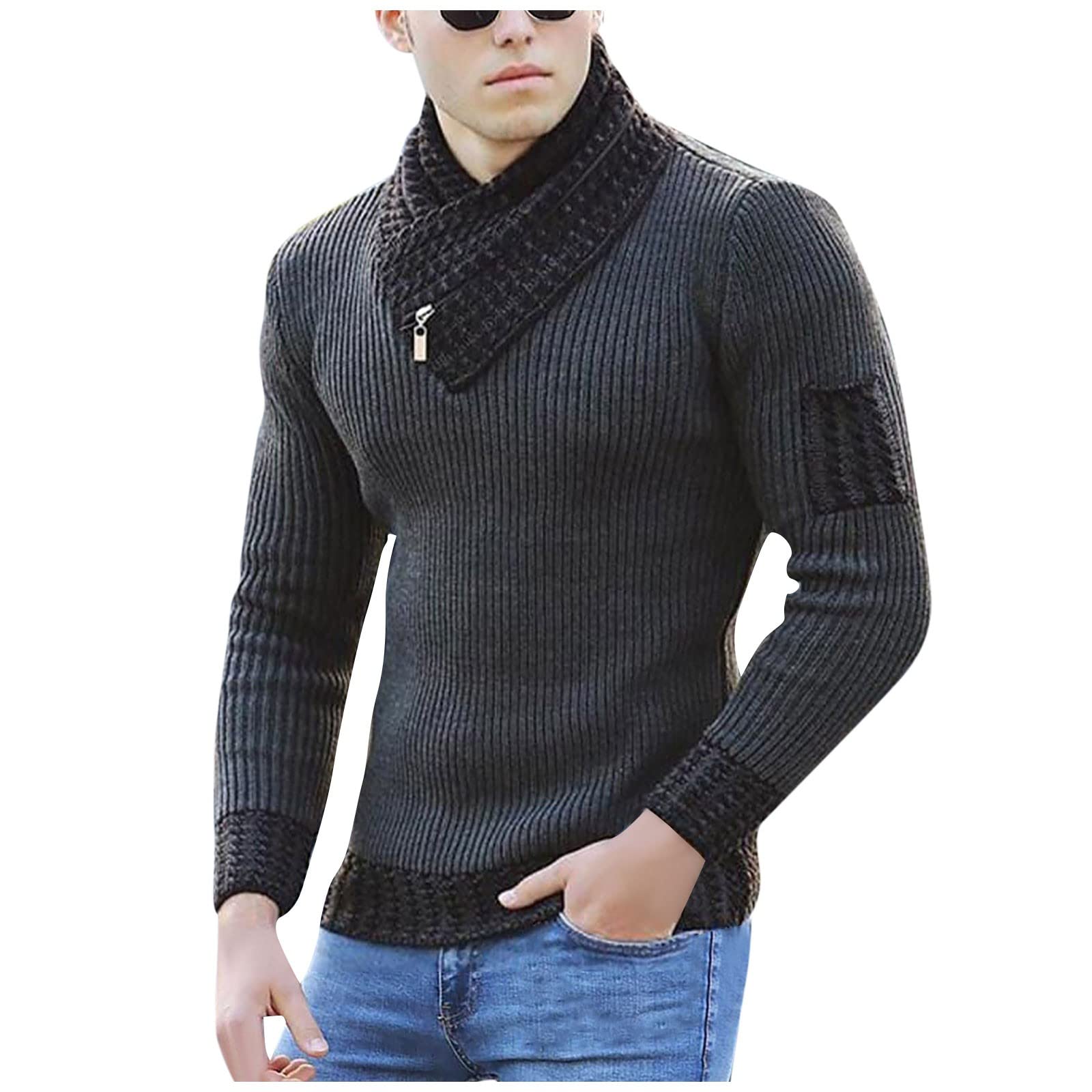 XIAXOGOOL Turtle Neck Sweaters for Men,Men Knitted Hoodies Pullover Casual Long Sleeve Turtleneck Sweaters with Drawstring
