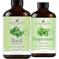 Handcraft Blends Basil Essential Oil and Peppermint Essential Oil Set – Huge 4 Fl. Oz – 100% Pure and Natural Essential Oils – Premium Therapeutic Grade with Premium Glass Dropper