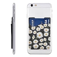 White Daisy Printed Phone Card Holder,Leather Phone Card Holder,Adhesive Stick On Credit Card Pocket For Smartphones