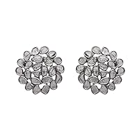 2.20 CTW Natural Diamond Polki Cluster Studs 925 Sterling Silver Platinum Plated Everyday Slice Diamond Earrings
