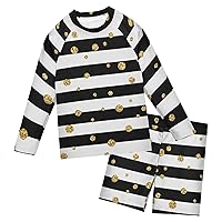 Gold Polka Dot on Lines Boys Rash Guard Sets Two Pieces Bathing Suits Bathing Suit Set