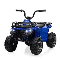 Kids Ride On ATV, 12V Battery Powered Electric Vehicle with Remote Control, 4-Wheeler Quad ATV Play Car for Boys Girls, LED Lights, 2 Speeds, Treaded Tires (Blue)