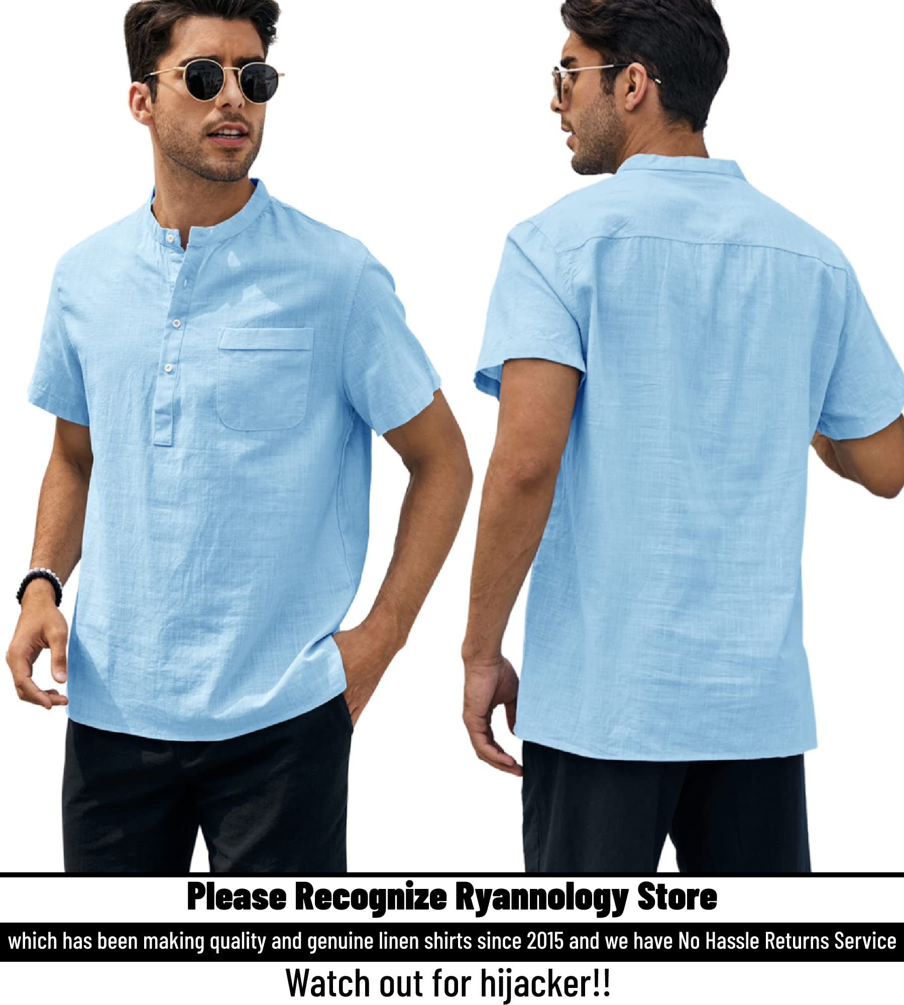 Buy Enjoybuy Men's Linen Henley Shirts Summer Beach Short Sleeve Loose Fit  T Shirt Button Up Lightweight Casual Tops