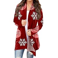 Sueter Para Mujer, Christmas Women'S Fashion Casual Printed Long Sleeve Cardigan Tops Jacket Womens Lightweight Zip Up Hoodies For Women Clothes 2023 Up Athletic Jacket Shacket (M, Deep Red)