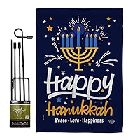 Happy Hanukkah Garden Flag Set with Stand Winter Candle Bonsai Menorah Jewish Chanukah David House Decoration Banner Small Yard Gift Double-Sided, 13