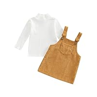 Toddler Baby Girl Fall Clothes Long Sleeve Ribbed Turtleneck Shirt Tops Overalls Suspender Skirt Set Outfits for girls