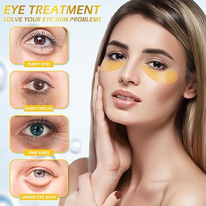 VANELC 24k Gold Eye Mask，Collagen Under Eye Patches，Eye Treatment Mask, Under Eye Bags Treatment, Under Eye Masks for Puffy Eyes, Anti-Aging,Anti-Wrinkle and Fine Lines, Under eye Dark Circles