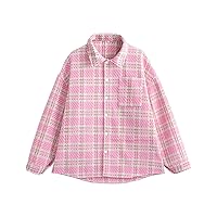 Women's Casual Plaid Tweed Jacket Open Front Button Up Long Sleeve Cute Chic Style Outwear Coat
