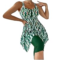 Bathing Suit for Women Trendy Tropical Print High Waist Flowy Tops with Solid Color Tights Swim Trunks 2 Piece Swimsuit