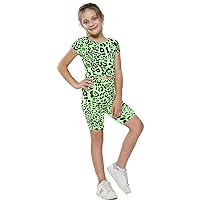 Kids Girls Crop Top & Cycling Shorts Leopard Print Summer Outfit Clothing Sets