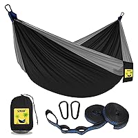 SZHLUX Camping Hammock Double Portable Hammocks Camping Accessories and Camping Gear, Great for Hiking,Outdoor,Beach,Camping, Black & Grey, Large