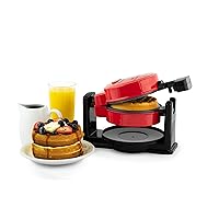 Nostalgia MyMini Flip Belgian Waffle Maker, Waffle Iron with Non-Stick Surfaces, Cool Touch Handles, & Removable Drip Tray, Makes Classic Belgian Style Waffles, Egg Bakes, Cinnamon Rolls, Red