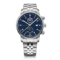 Wenger Urban Classic Chronograph Men's Swiss Made Watch with Blue Dial & Silver Stainless Steel Strap 01.1743.124, Silver, Bracelet