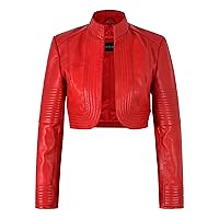 Ladies Elegant Look Real Leather Red Cropped Shrug Bolero Slim-Fit Jacket Ashley 9181