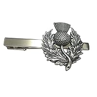 Silver Toned Detailed Large Scottish Thistle Flower Tie Clip