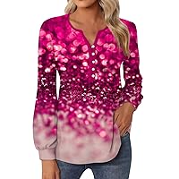 Sequin Tops for Women Party Night Sparkle Print Tunic Womens Tops Casual Lanternsleeve New Years Eve Shirts Women