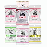 Claeys Variety Pack: 6 Classic Hard Candy Flavors - Apple, Wild Cherry, Lemon Drops, Watermelon, Raspberry, and Cinnamon 6 oz Each - bundle with Copious Fare Card